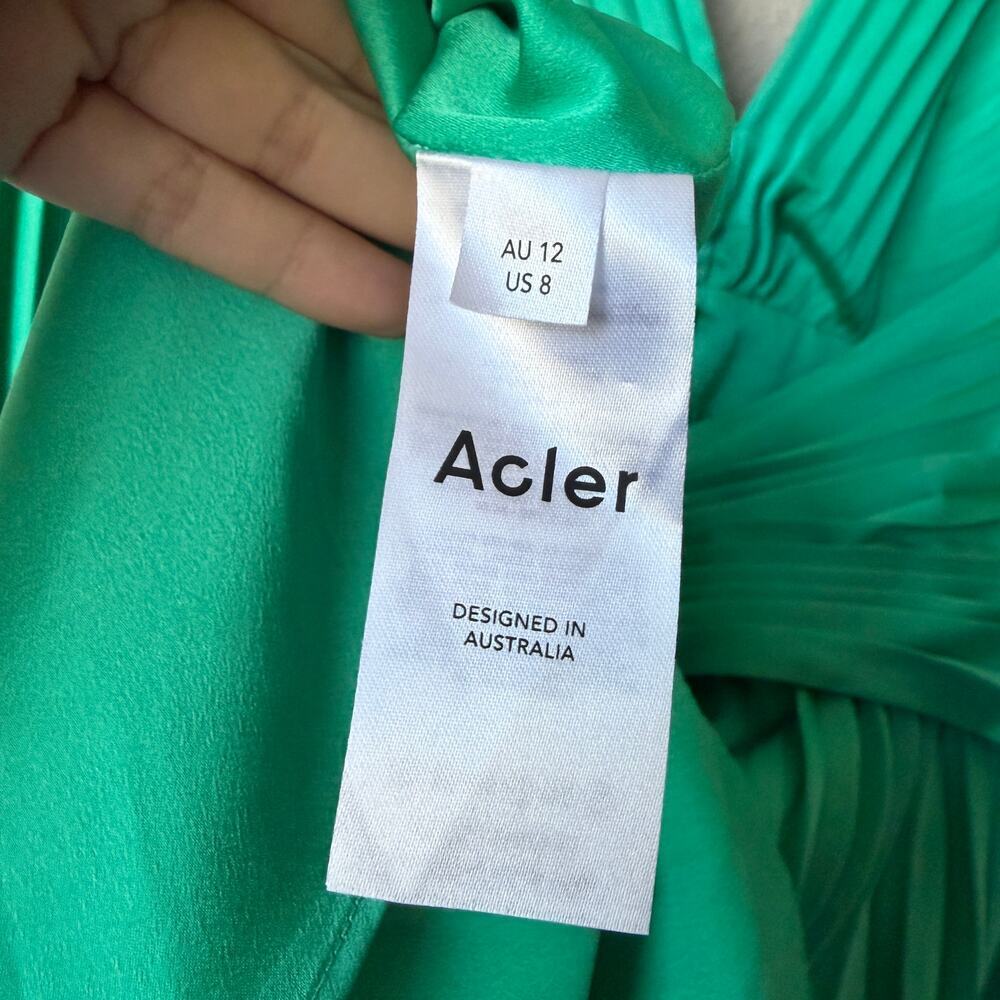 Acler Palms Pleated Midi Dress in Electric Green Size 10 NEW NWT - Picture 8 of 9